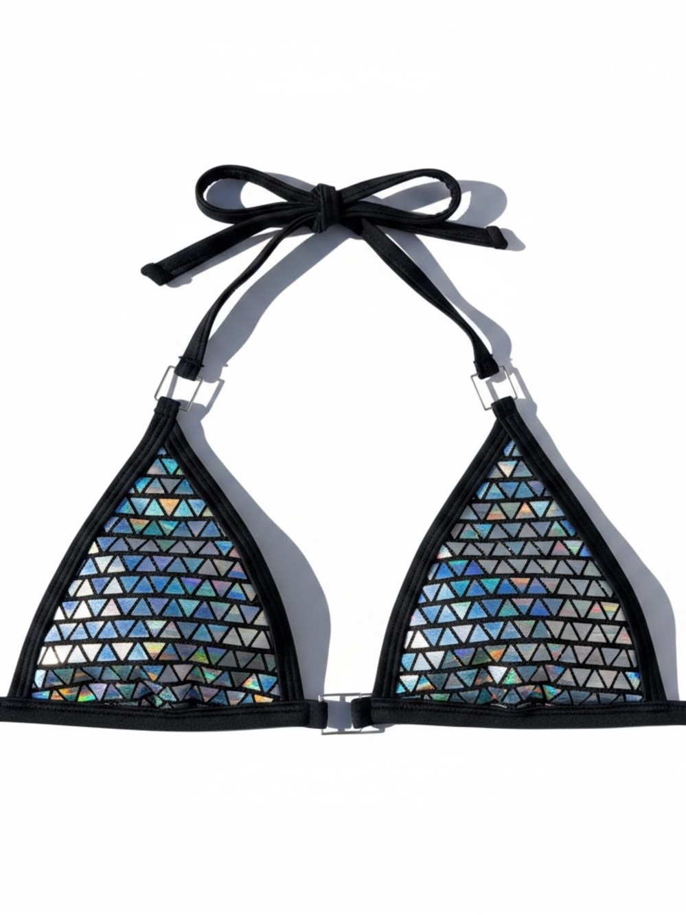 Black MINI Triangle Bikini Top with Holographic Triangle Accents